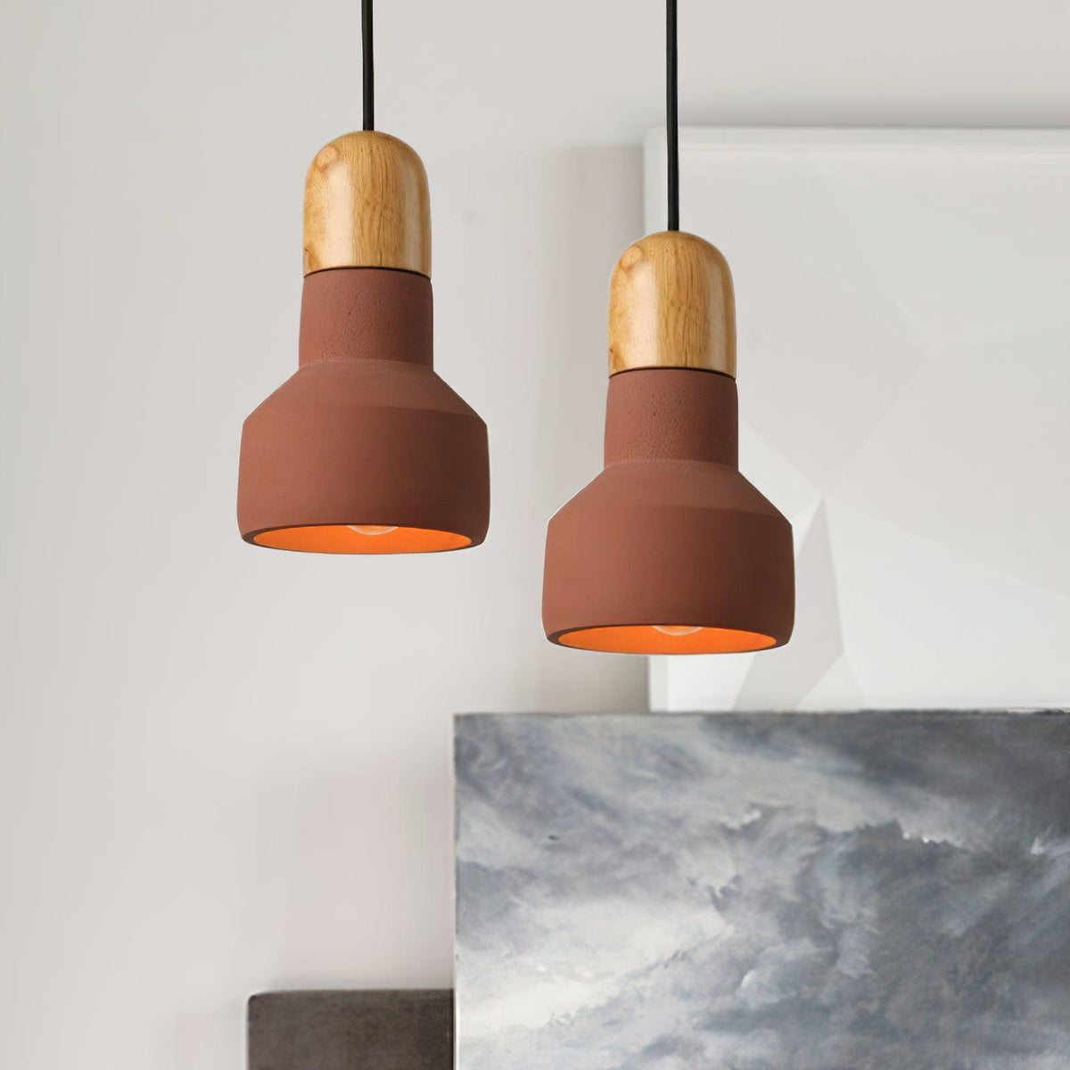 Trio Rustic Pendelleuchte aus Holz in Hellgrau