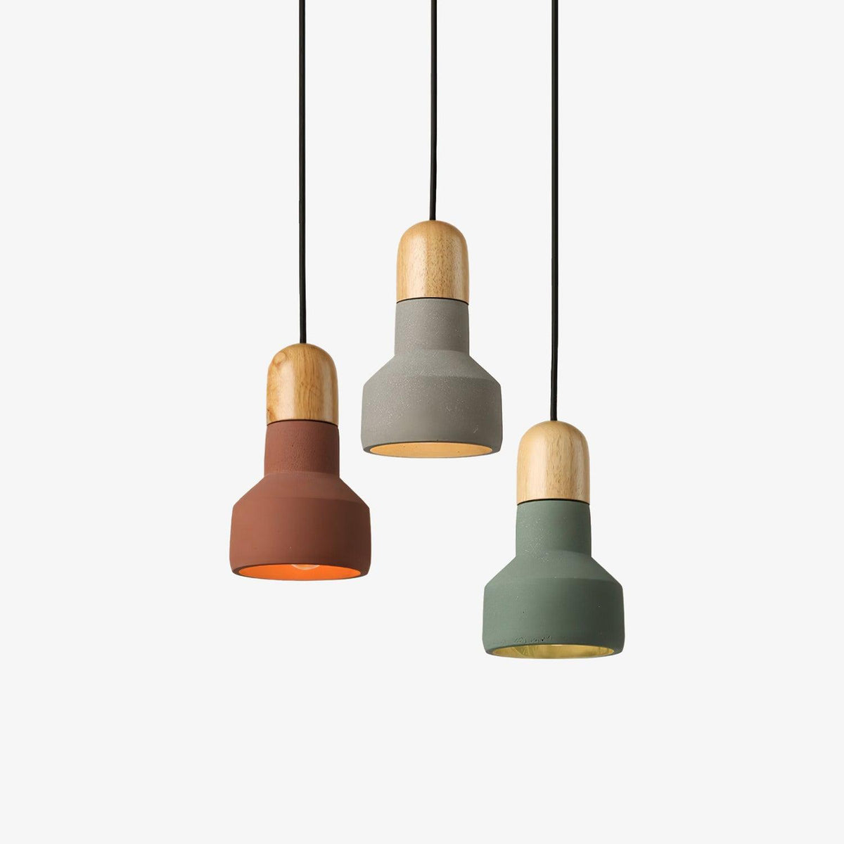 Trio Rustic Pendelleuchte aus Holz in Hellgrau