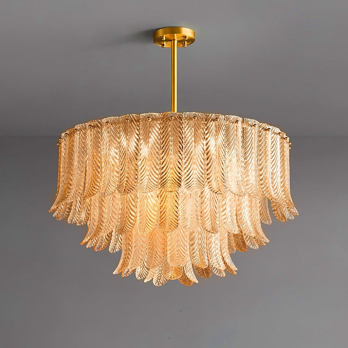 Liorelena Kronleuchter aus Glas in Blattform mit Gold-Finish und verjüngtem Design