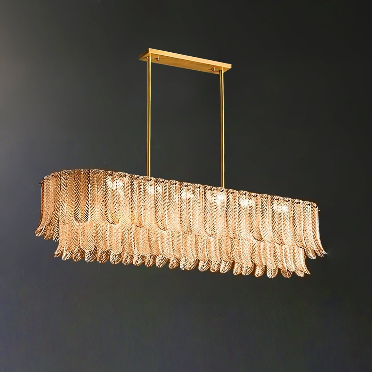Liorelena Kronleuchter aus Glas in Blattform mit Gold-Finish und verjüngtem Design