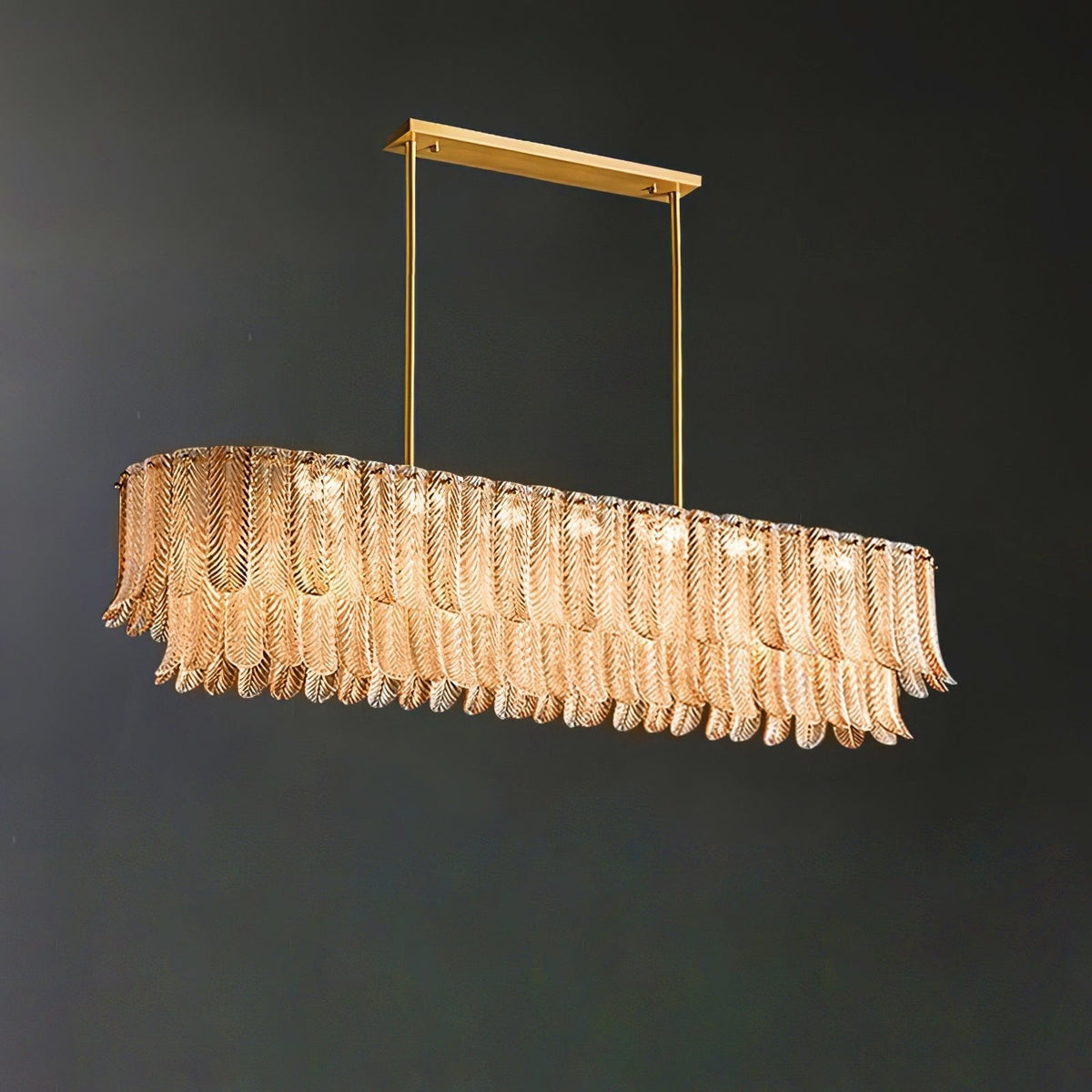 Liorelena Kronleuchter aus Glas in Blattform mit Gold-Finish und verjüngtem Design