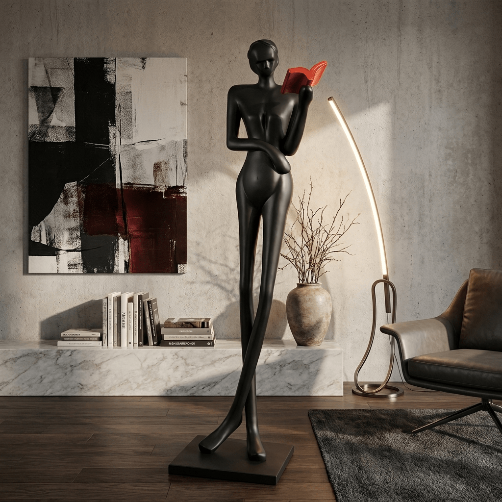 Noir Muse Lesestehleuchte mit Skulptur