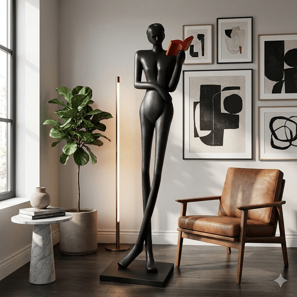 Noir Muse Lesestehleuchte mit Skulptur