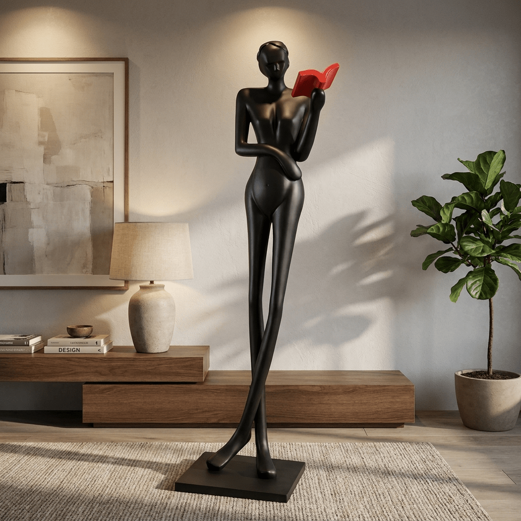 Noir Muse Lesestehleuchte mit Skulptur