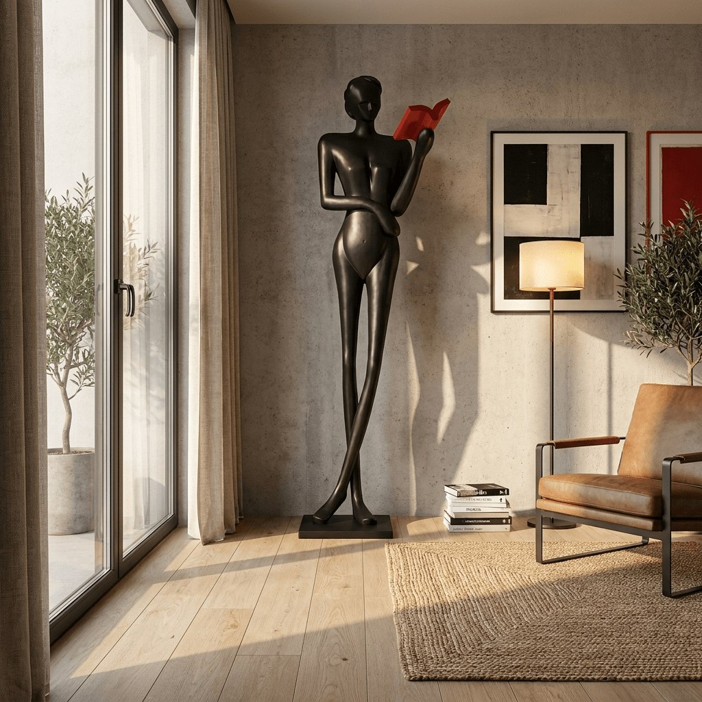 Noir Muse Lesestehleuchte mit Skulptur