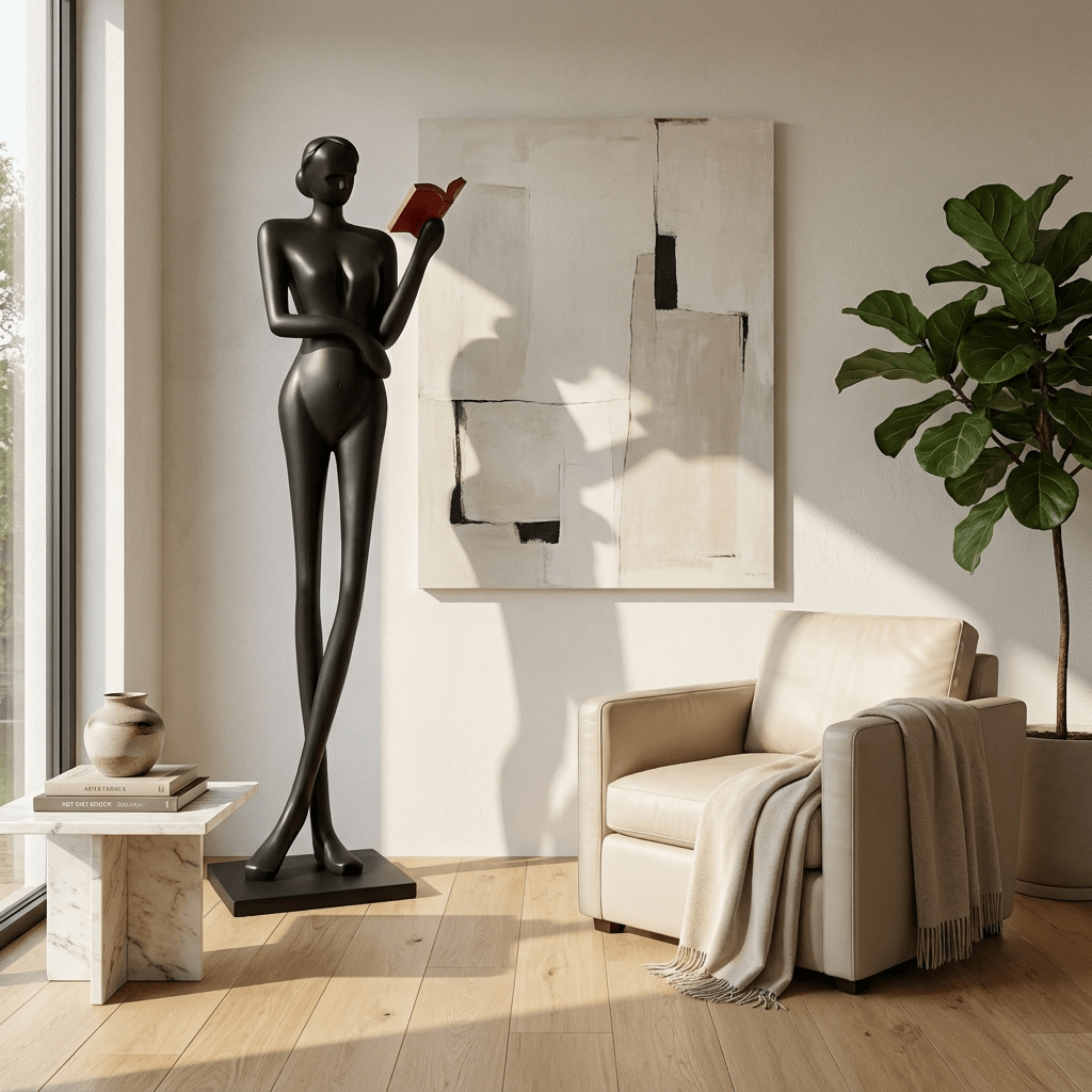 Noir Muse Lesestehleuchte mit Skulptur