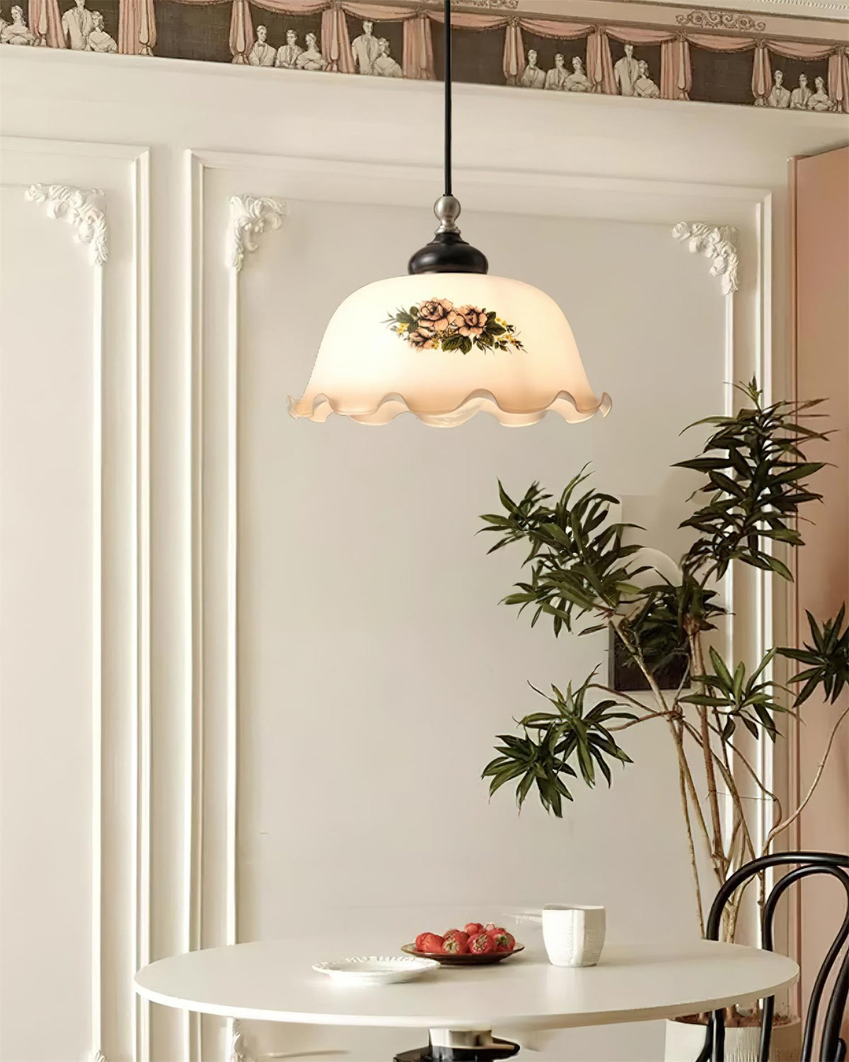 Belvia Vintage Floral Glas Pendelleuchte