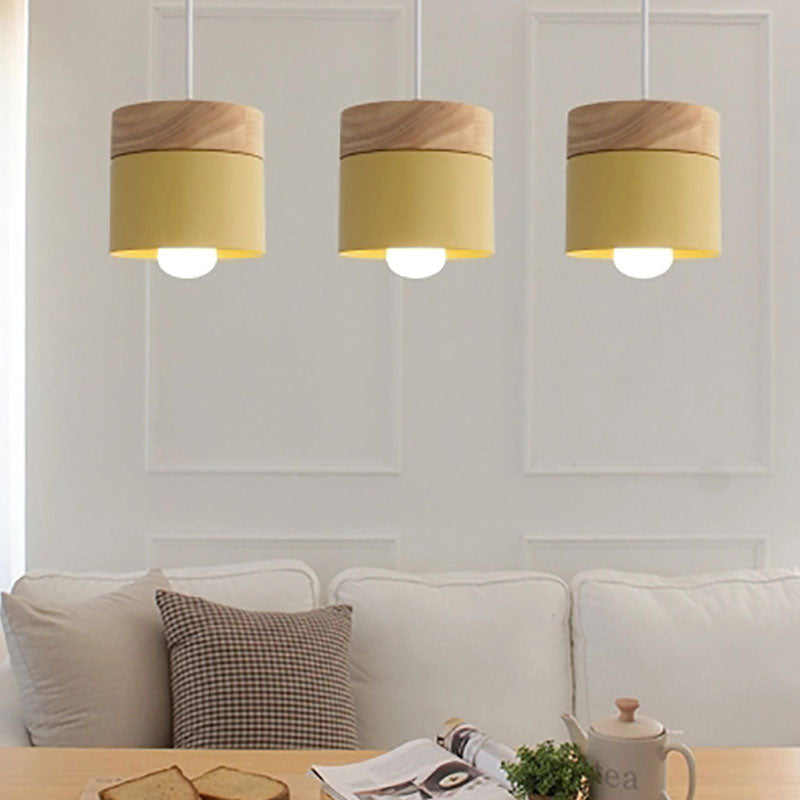 Aria Pendelleuchte Arisha Zylinder LED  Grau/Weiß/Gelb/Grün Wohnzimmer Holz