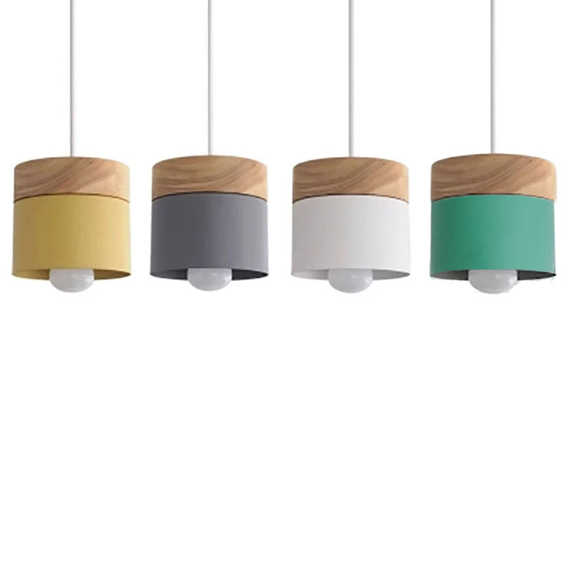 Aria Pendelleuchte Arisha Zylinder LED  Grau/Weiß/Gelb/Grün Wohnzimmer Holz