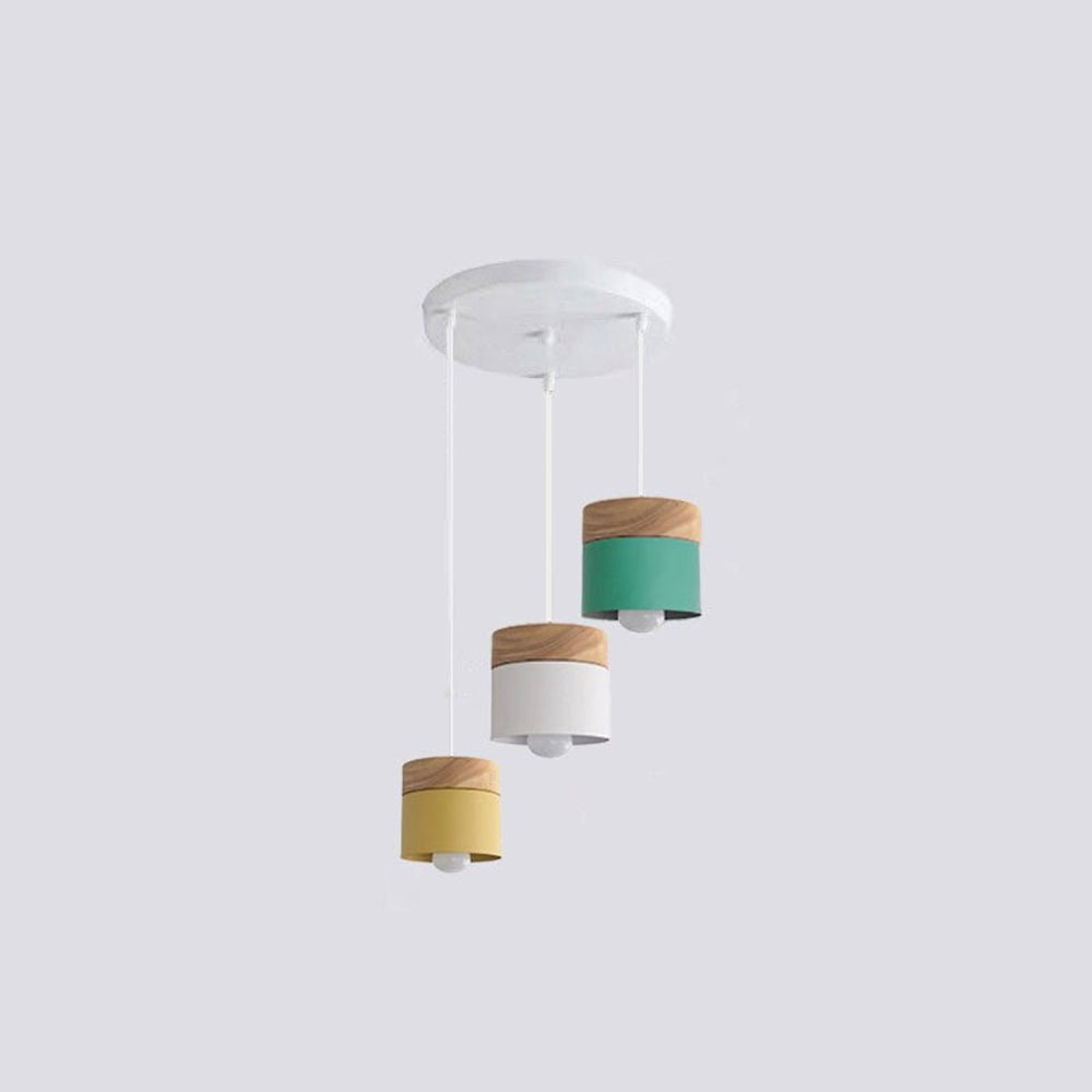 Aria Pendelleuchte Arisha Zylinder LED  Grau/Weiß/Gelb/Grün Wohnzimmer Holz