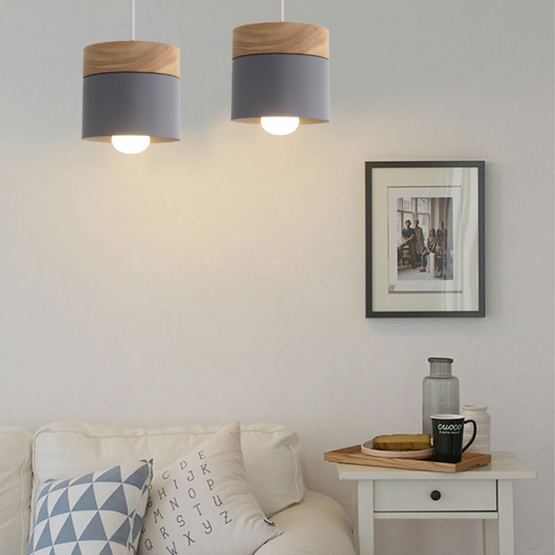 Aria Pendelleuchte Arisha Zylinder LED  Grau/Weiß/Gelb/Grün Wohnzimmer Holz