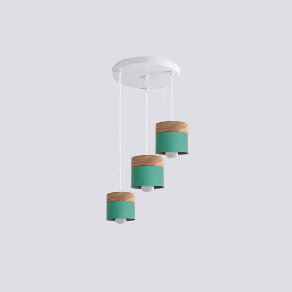 Aria Pendelleuchte Arisha Zylinder LED  Grau/Weiß/Gelb/Grün Wohnzimmer Holz