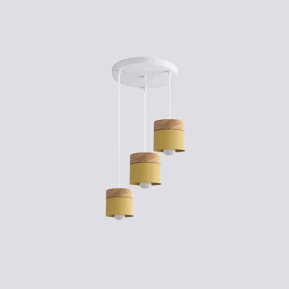 Aria Pendelleuchte Arisha Zylinder LED  Grau/Weiß/Gelb/Grün Wohnzimmer Holz