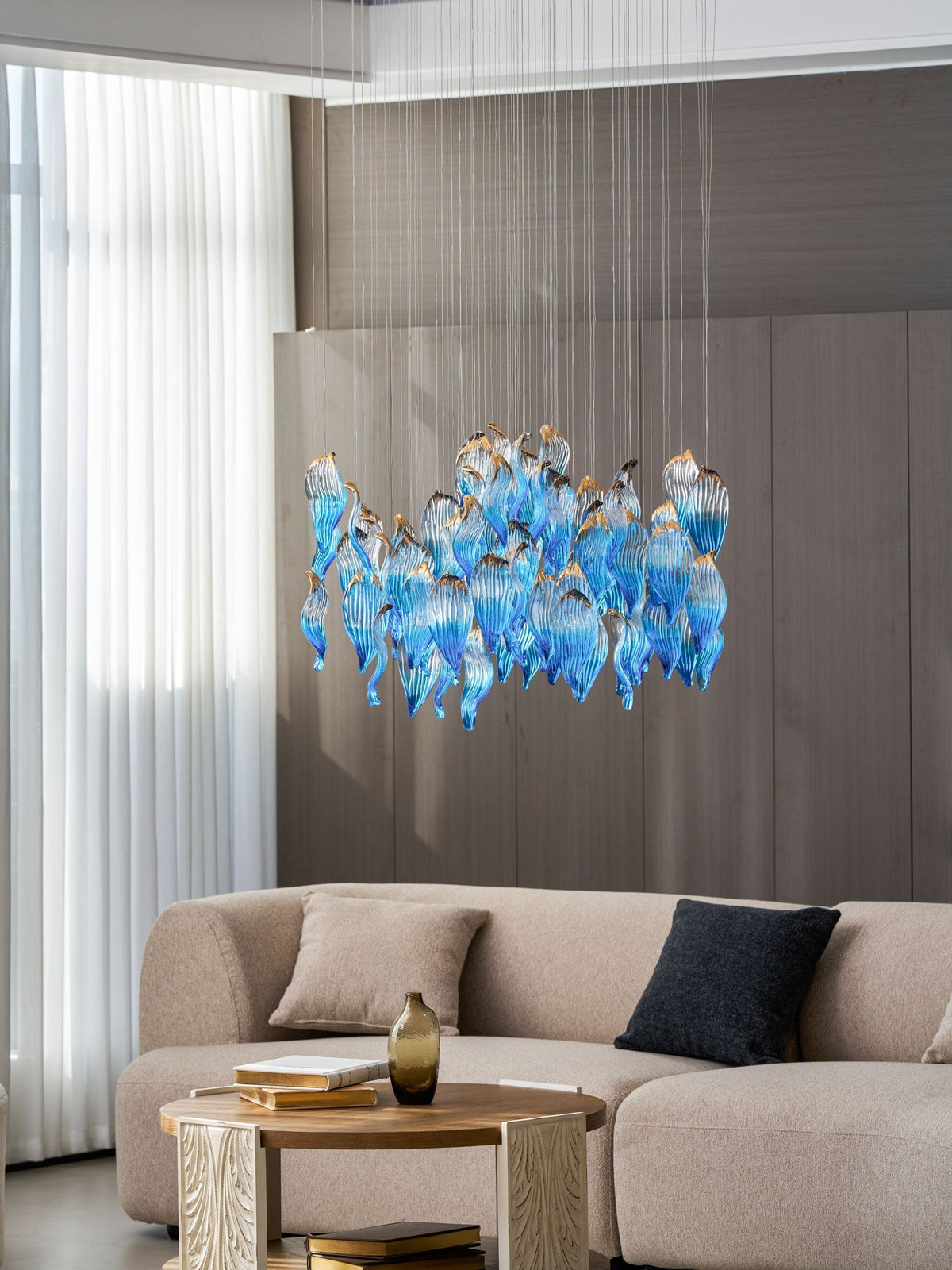 Asteria Wellen-geblasene Glas Kronleuchter in Kieselsteinform