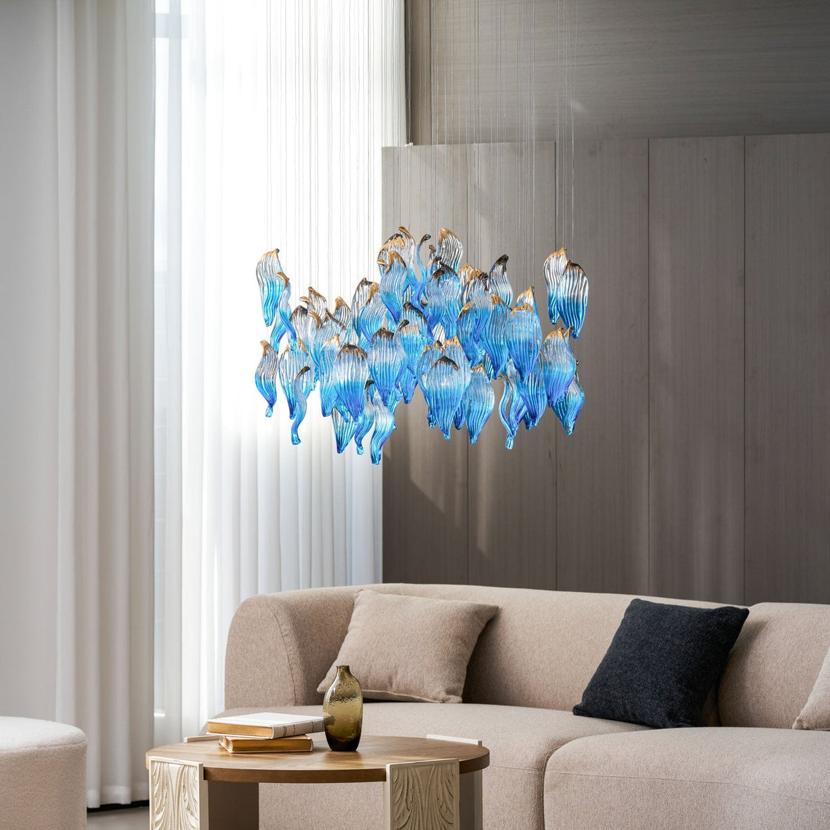 Asteria Wellen-geblasene Glas Kronleuchter in Kieselsteinform