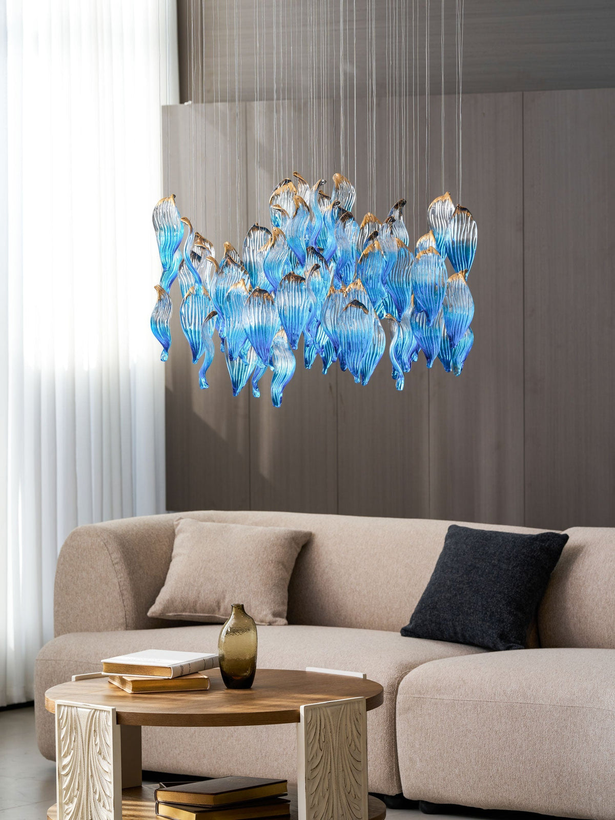 Asteria Wellen-geblasene Glas Kronleuchter in Kieselsteinform