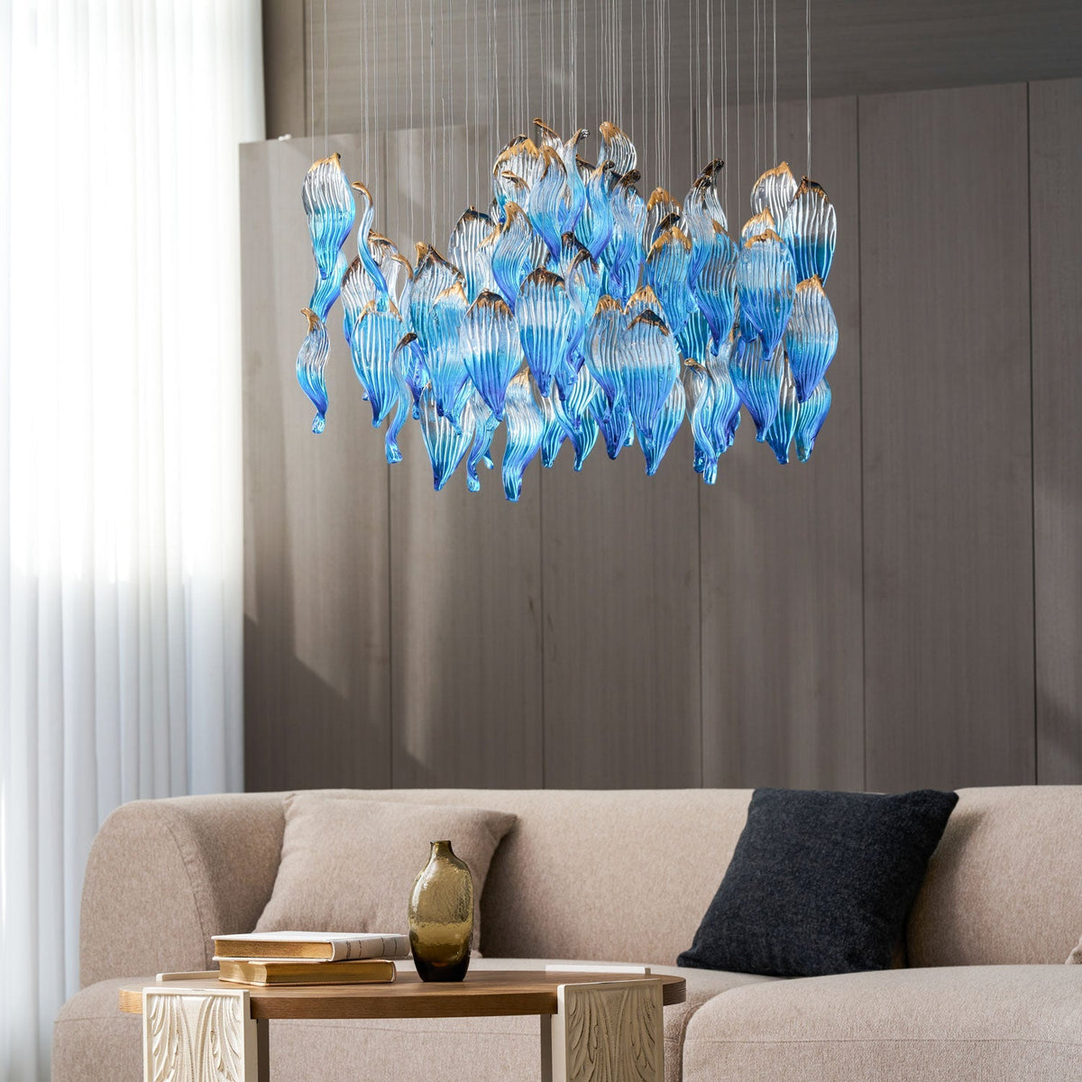 Asteria Wellen-geblasene Glas Kronleuchter in Kieselsteinform