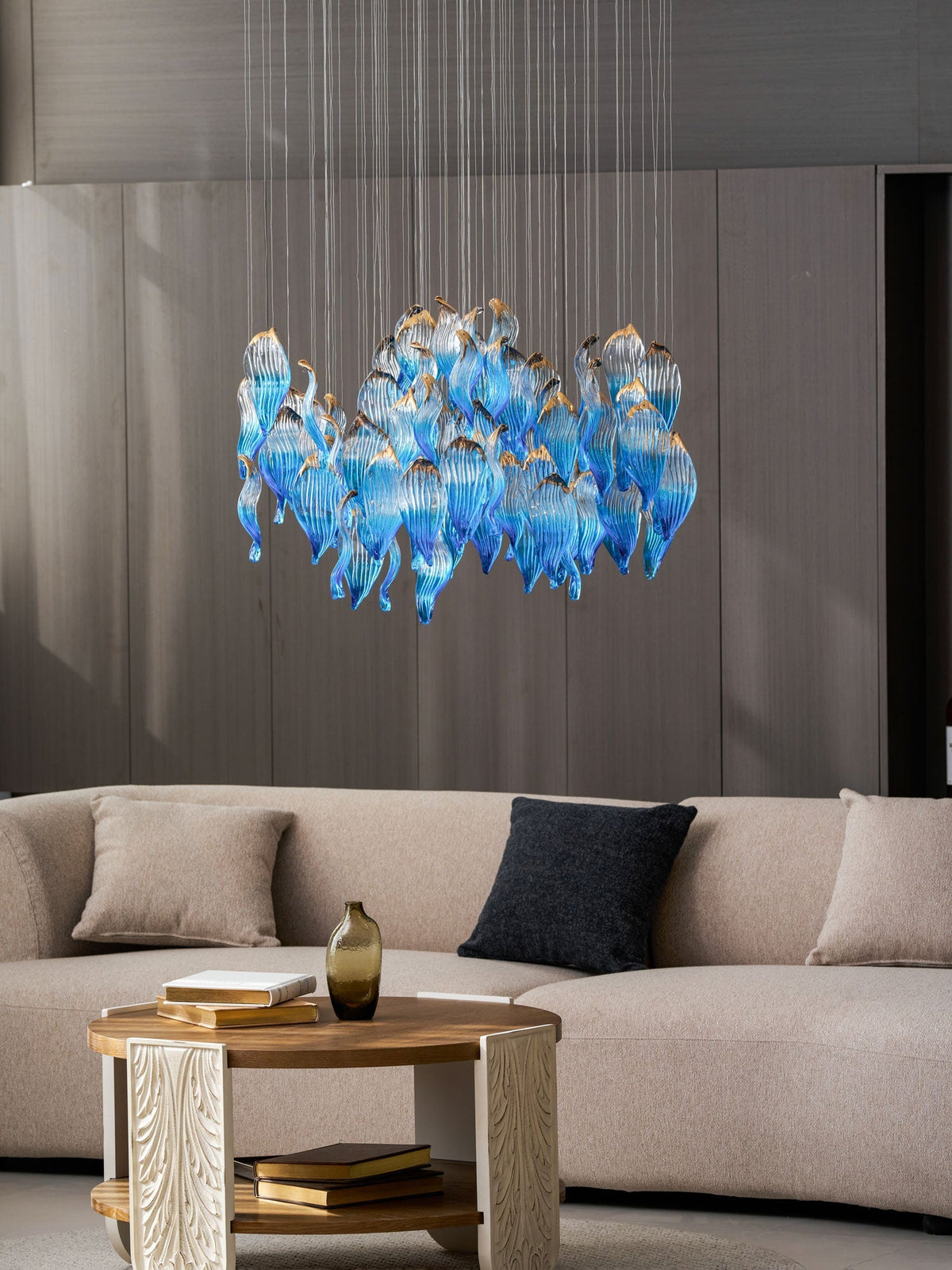 Asteria Wellen-geblasene Glas Kronleuchter in Kieselsteinform