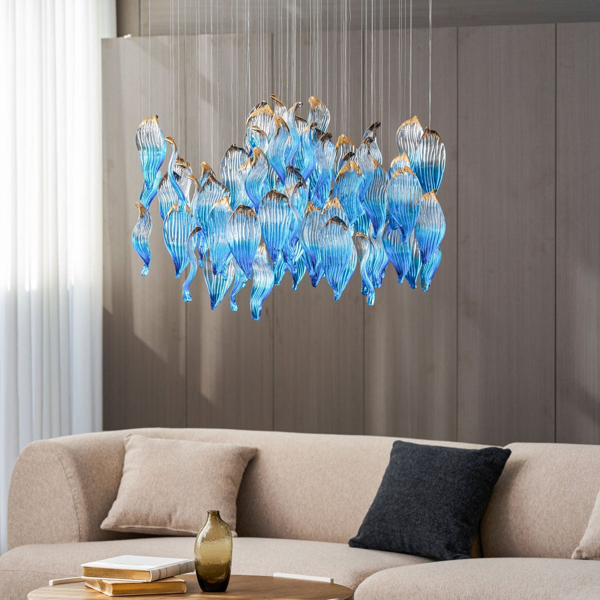 Asteria Wellen-geblasene Glas Kronleuchter in Kieselsteinform