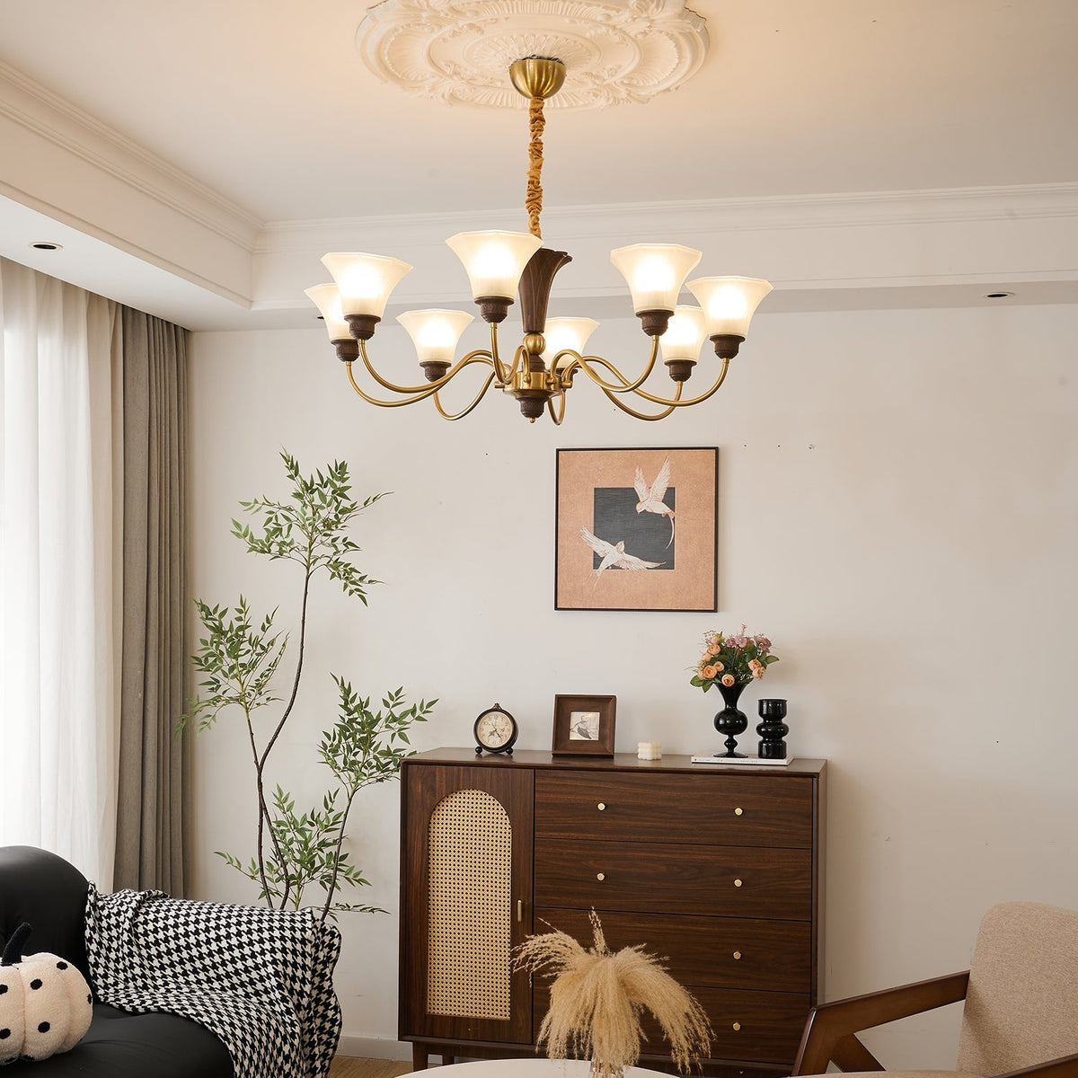 Ciphaen Kronleuchter aus Holz im Vintage-Stil mit traditionellem Eleganz-Look und Glas