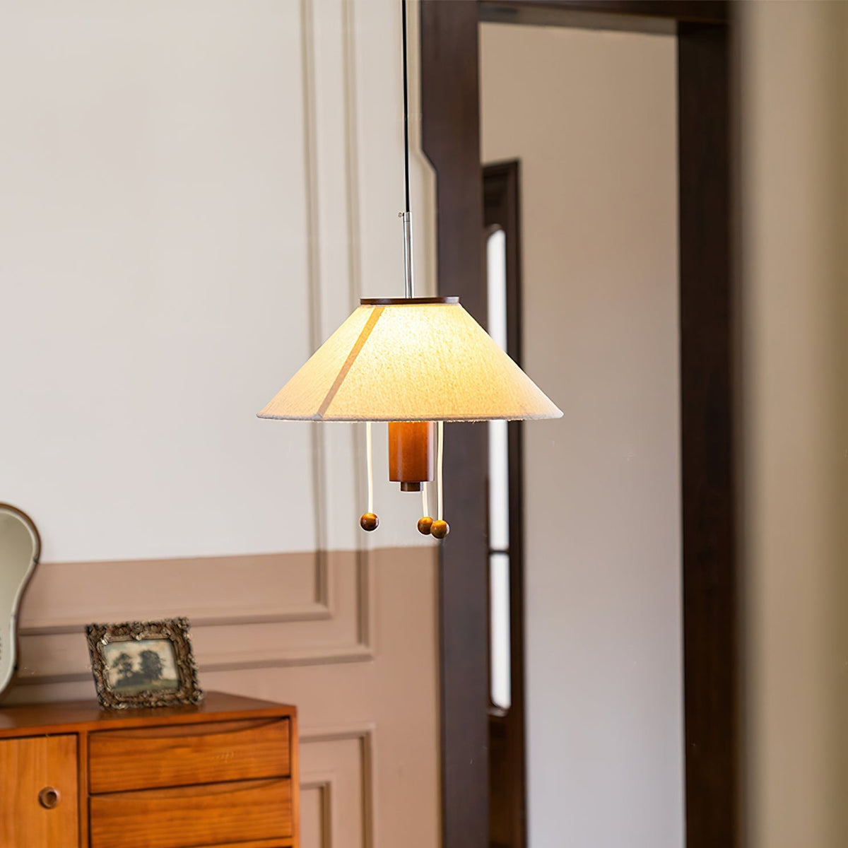Zathee Pendelleuchte aus Holz und Stoff im nordischen Stil Classic Art