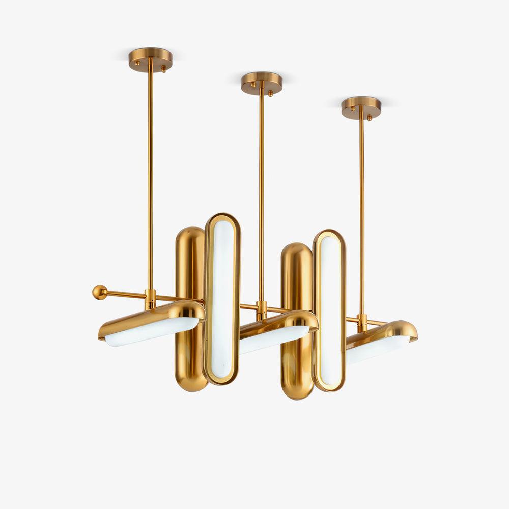 Lyvinaris Geometrische Pendelleuchte aus Messing in linearer Form