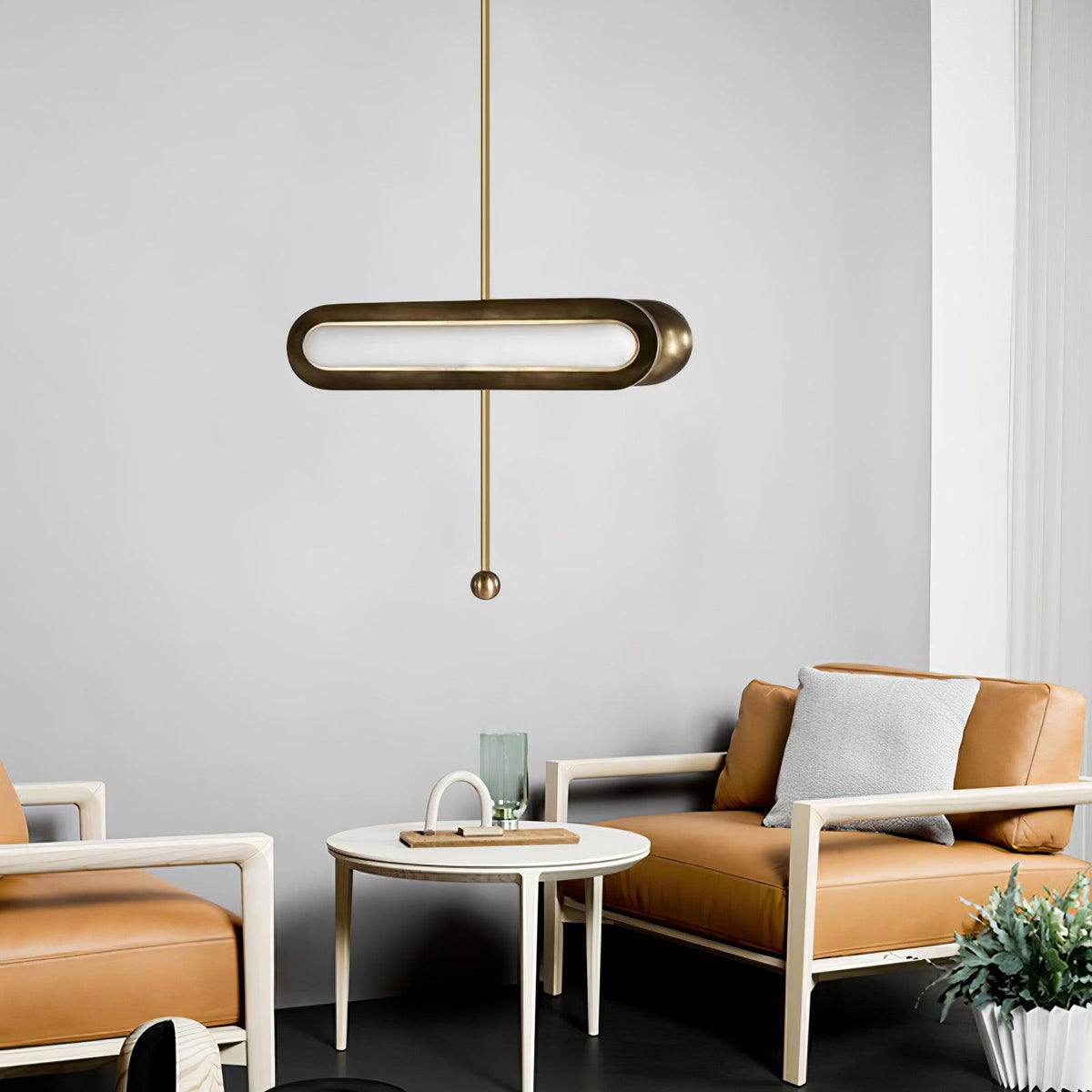 Lyvinaris Geometrische Pendelleuchte aus Messing in linearer Form