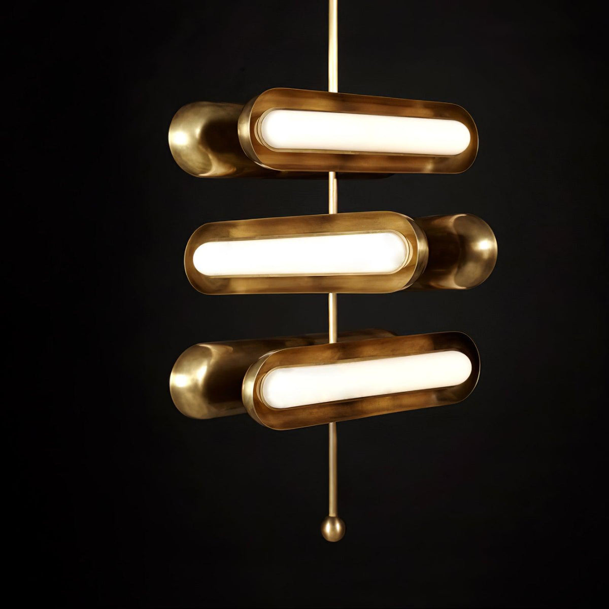 Lyvinaris Geometrische Pendelleuchte aus Messing in linearer Form