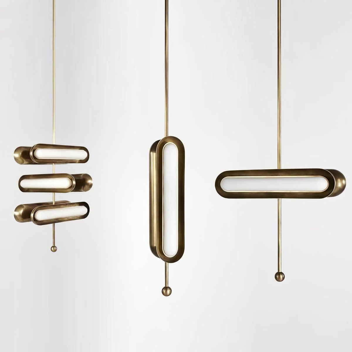 Lyvinaris Geometrische Pendelleuchte aus Messing in linearer Form
