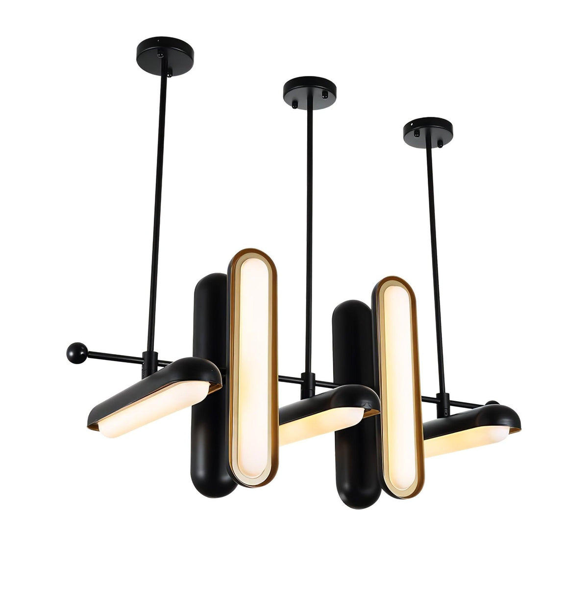 Lyvinaris Geometrische Pendelleuchte aus Messing in linearer Form