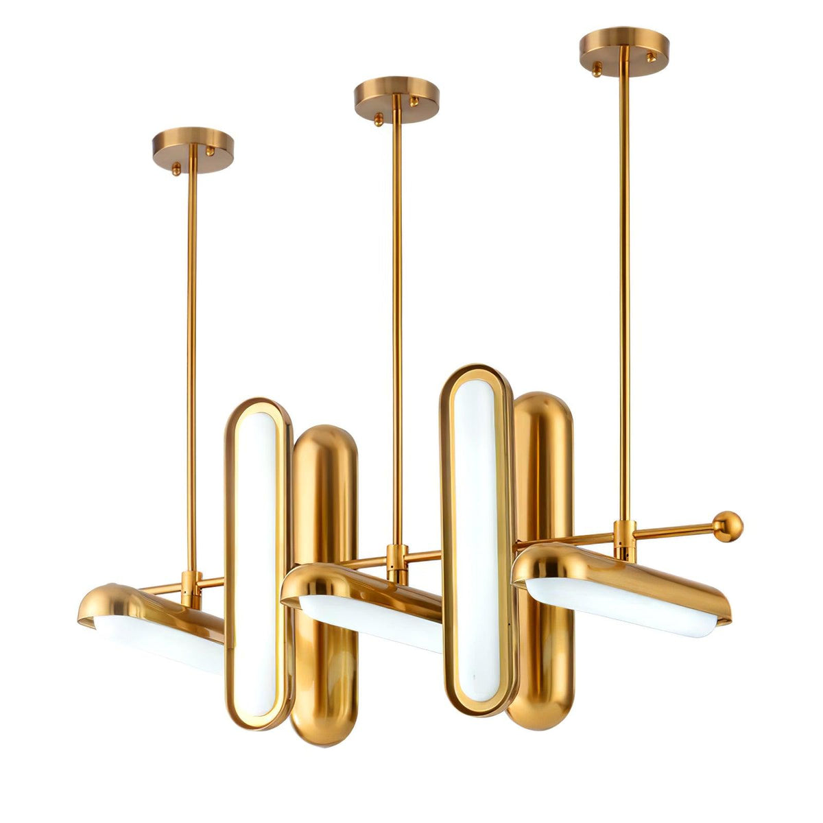 Lyvinaris Geometrische Pendelleuchte aus Messing in linearer Form