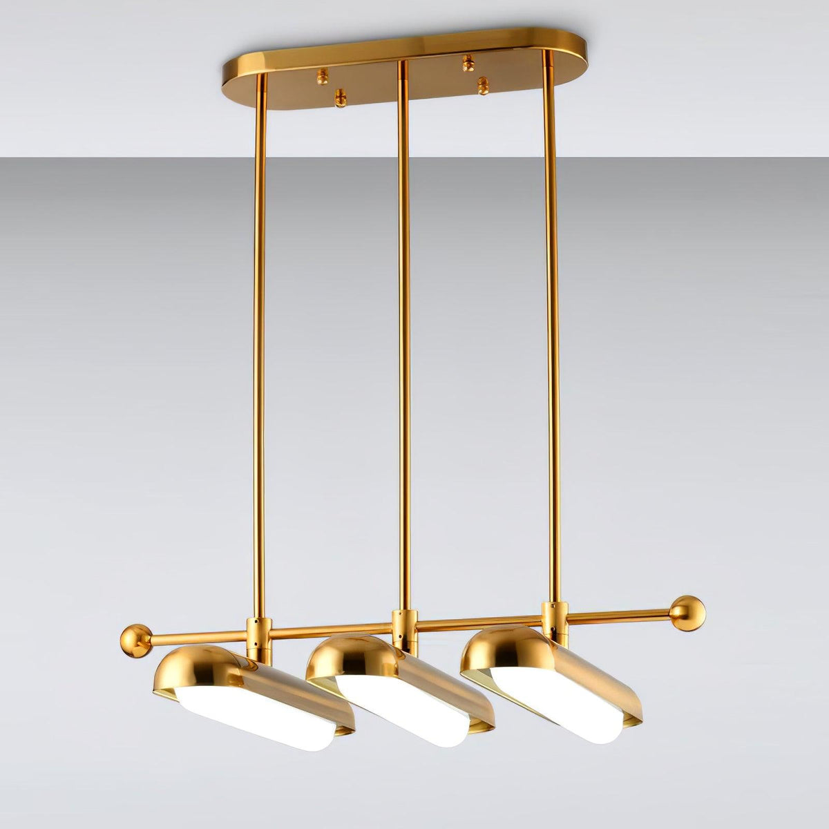 Lyvinaris Geometrische Pendelleuchte aus Messing in linearer Form