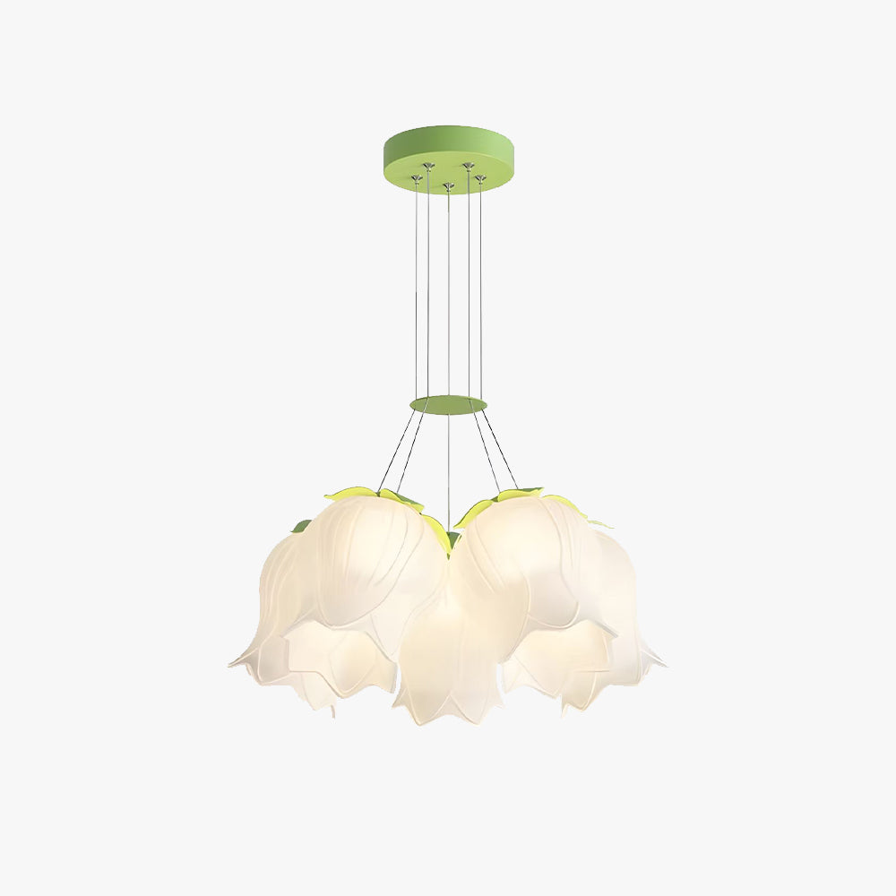 Olivia Moderner Blumen-Kronleuchter Glas, Weiß/Grün