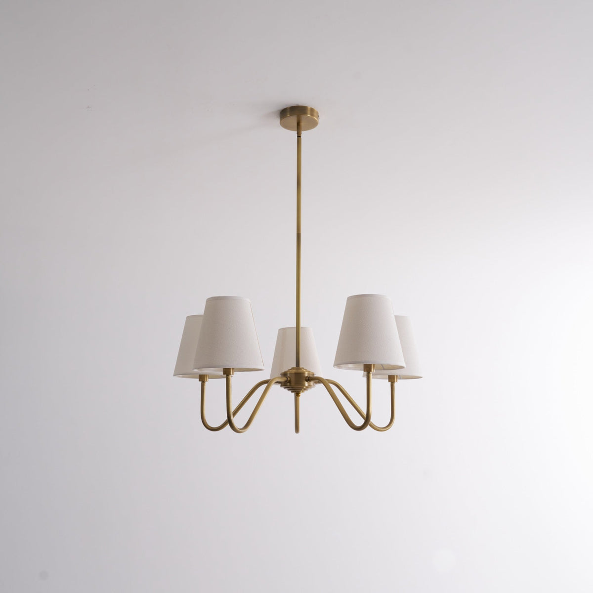 Viraean Vintage Industrial Kronleuchter aus Messing mit Stoffschirm