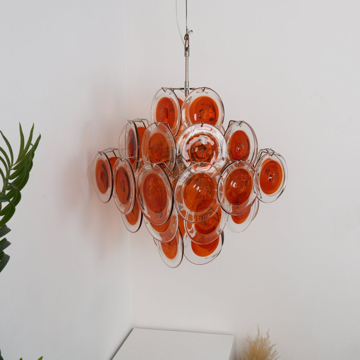 Lioruiel Kronleuchter aus Orange Murano-Glas mit geschichteten Scheiben