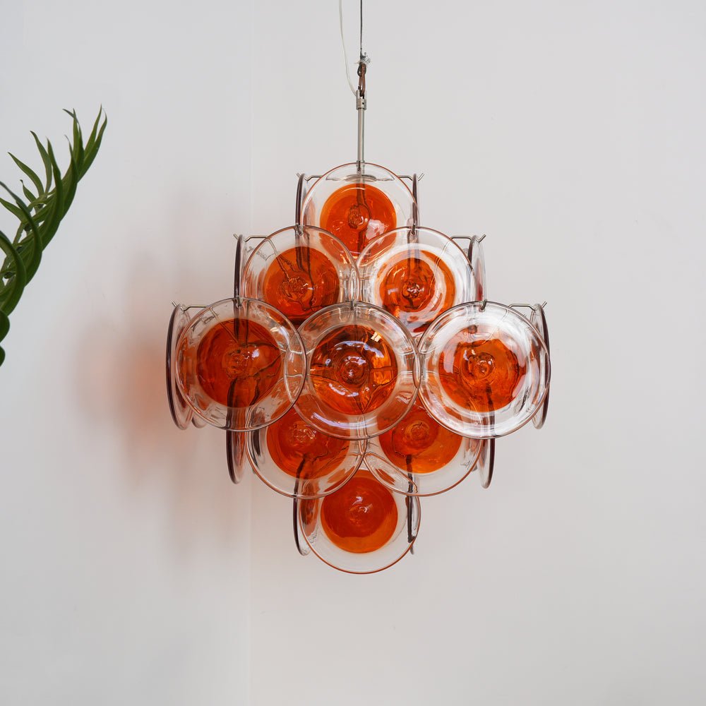 Lioruiel Kronleuchter aus Orange Murano-Glas mit geschichteten Scheiben