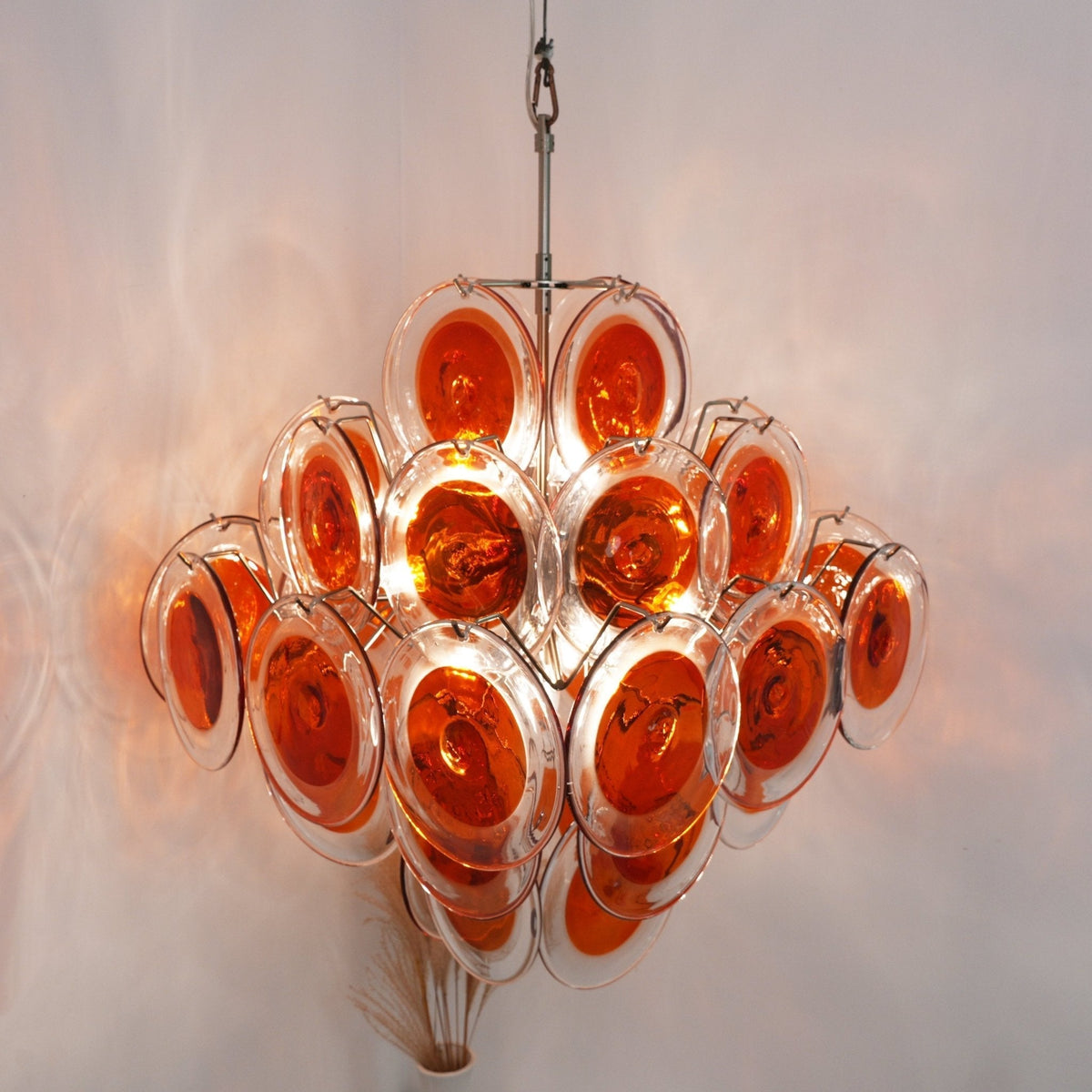 Lioruiel Kronleuchter aus Orange Murano-Glas mit geschichteten Scheiben