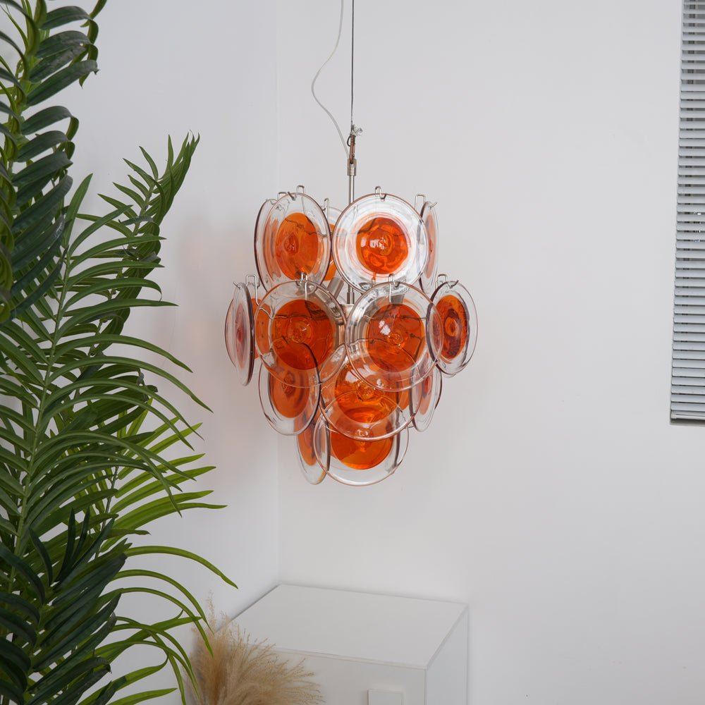 Lioruiel Kronleuchter aus Orange Murano-Glas mit geschichteten Scheiben