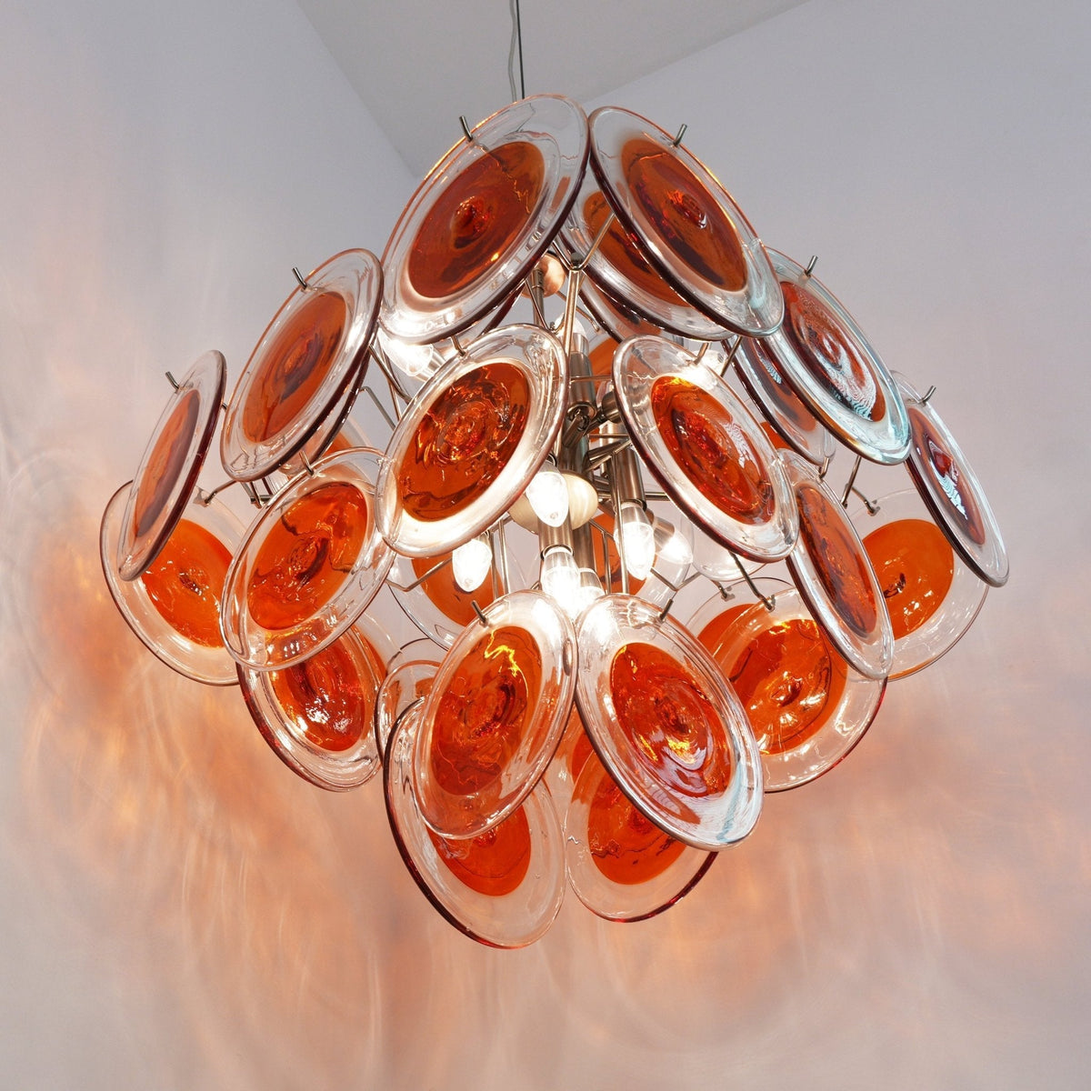 Lioruiel Kronleuchter aus Orange Murano-Glas mit geschichteten Scheiben