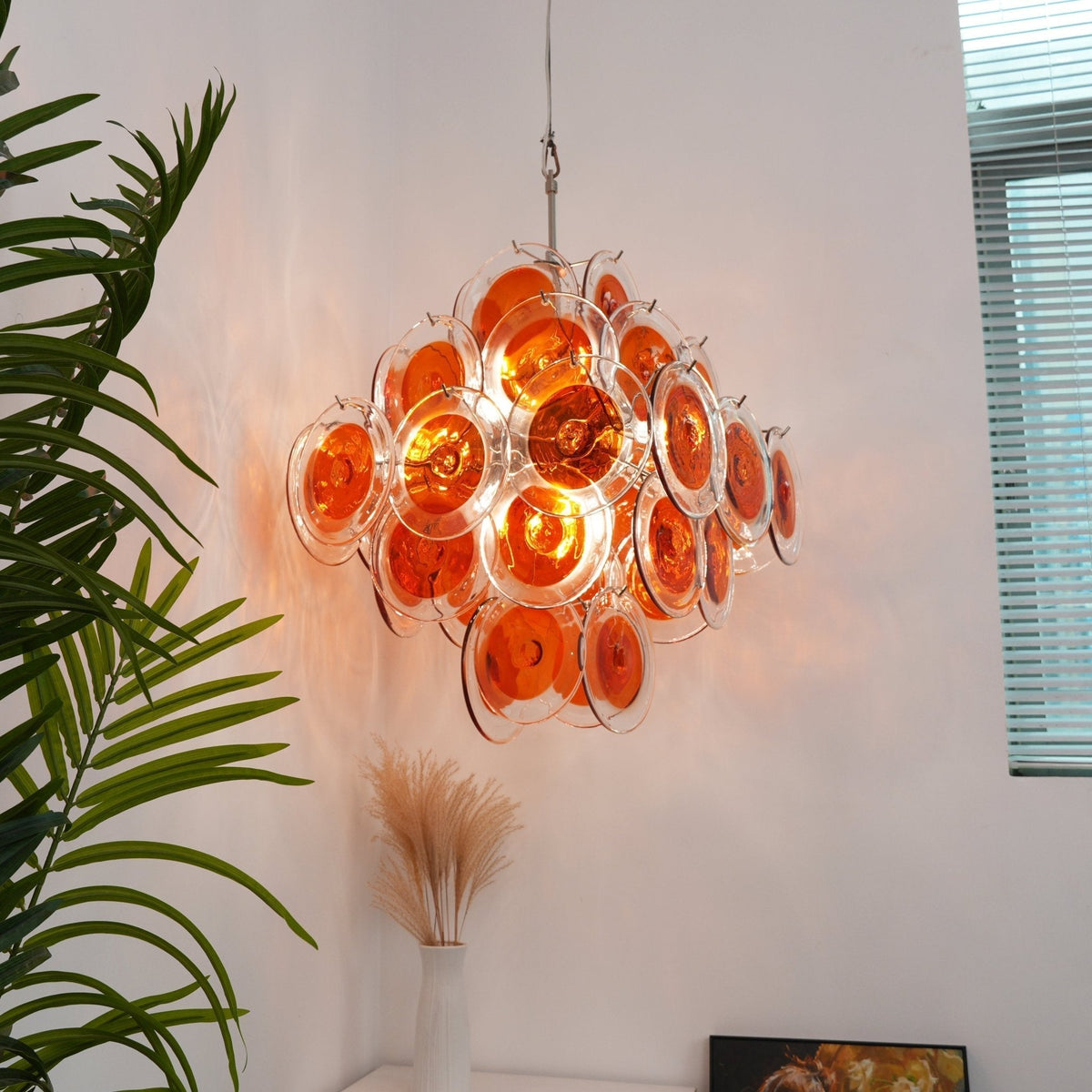 Lioruiel Kronleuchter aus Orange Murano-Glas mit geschichteten Scheiben