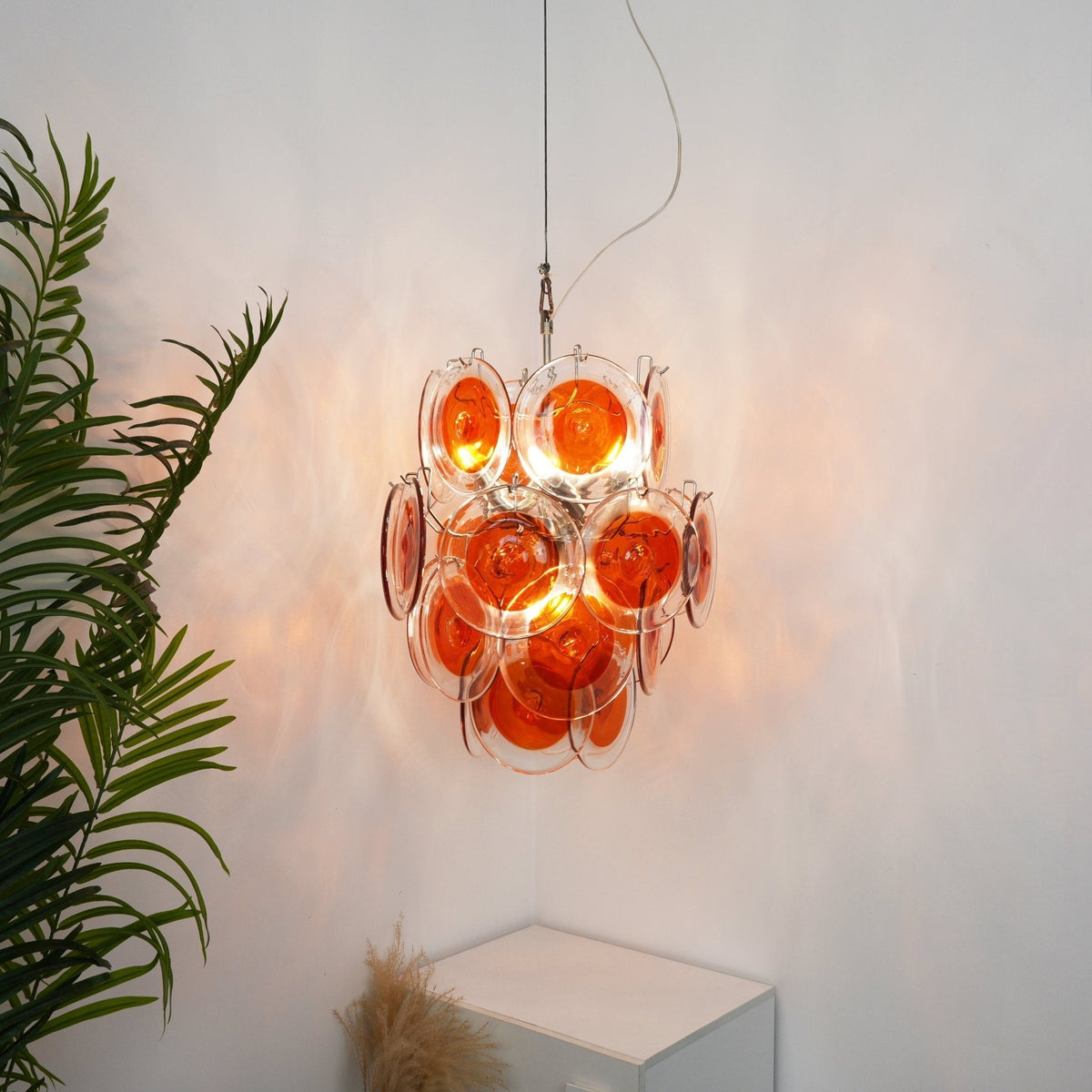Lioruiel Kronleuchter aus Orange Murano-Glas mit geschichteten Scheiben