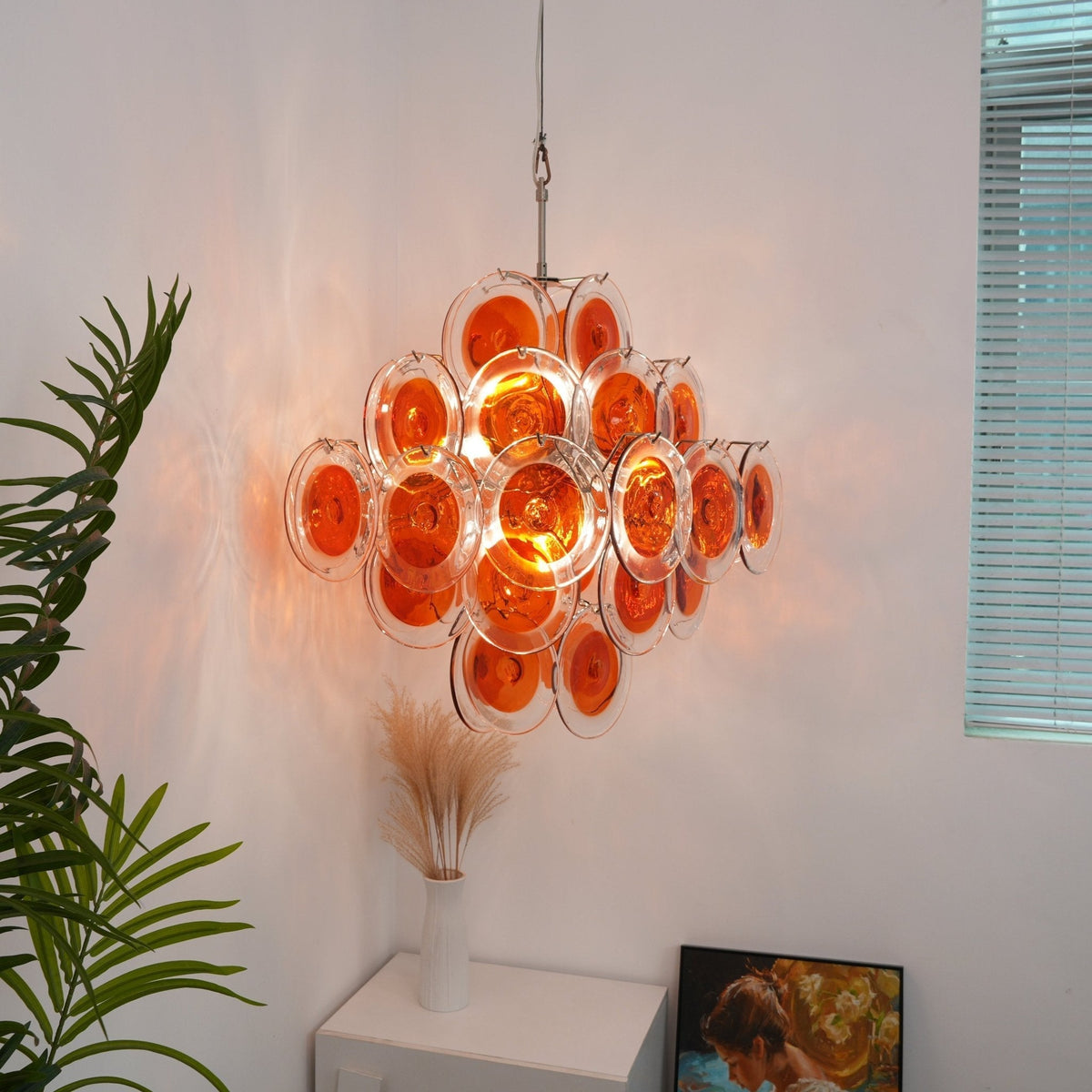 Lioruiel Kronleuchter aus Orange Murano-Glas mit geschichteten Scheiben
