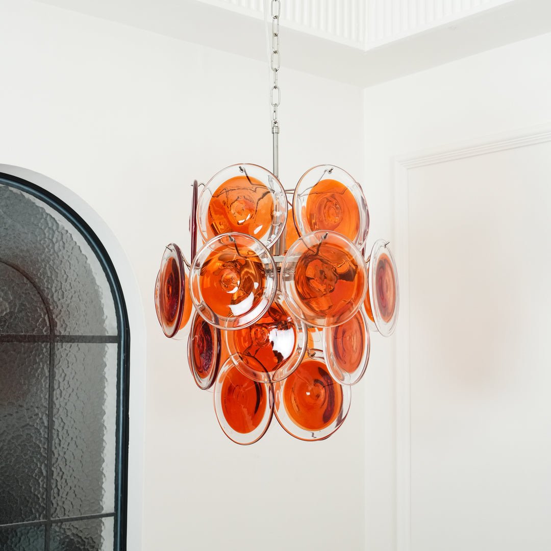 Lioruiel Kronleuchter aus Orange Murano-Glas mit geschichteten Scheiben