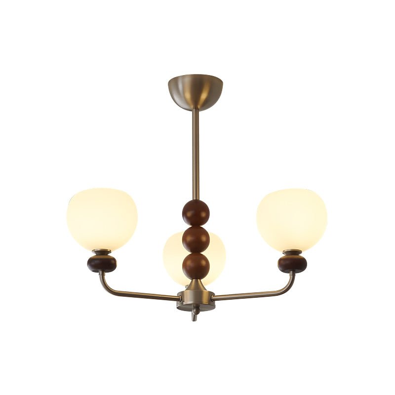 Vilorira Kronleuchter aus Walnuss-Holz und Glas im klassischen Orb-Design