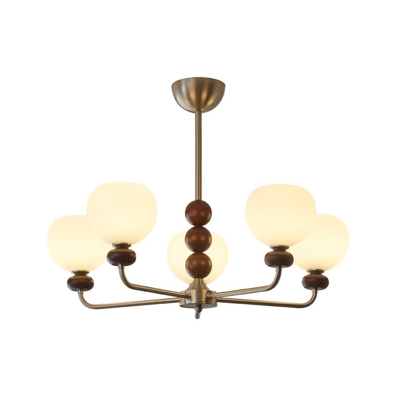 Vilorira Kronleuchter aus Walnuss-Holz und Glas im klassischen Orb-Design