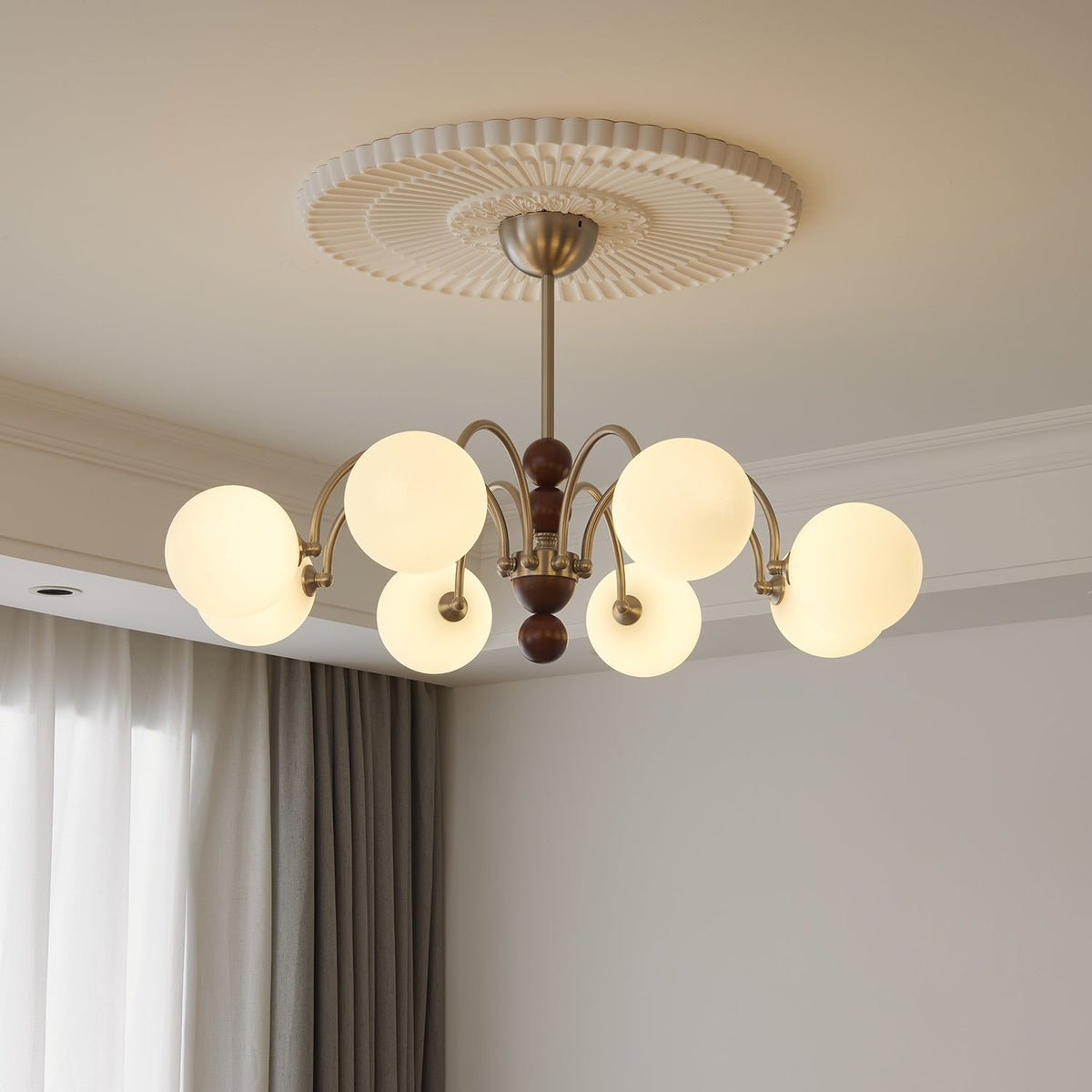 Orbital Kronleuchter Premium Nordisch Kunst Curve Holz Glas