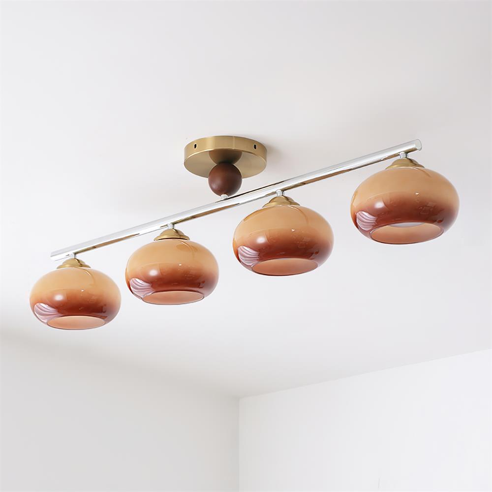 Aubrelle 4-Leuchte Bernsteinfarbiges Milchglas-Kugel-Deckenleuchte