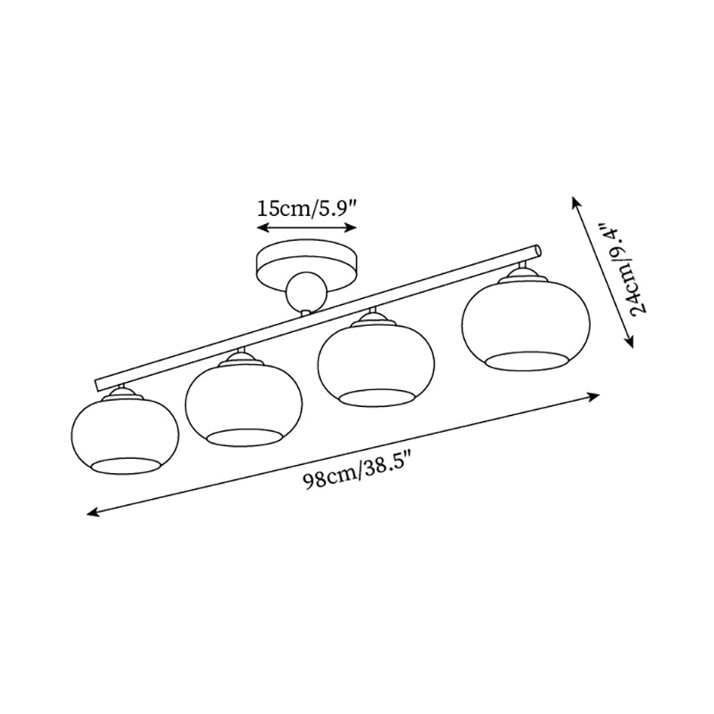 Aubrelle 4-Leuchte Bernsteinfarbiges Milchglas-Kugel-Deckenleuchte