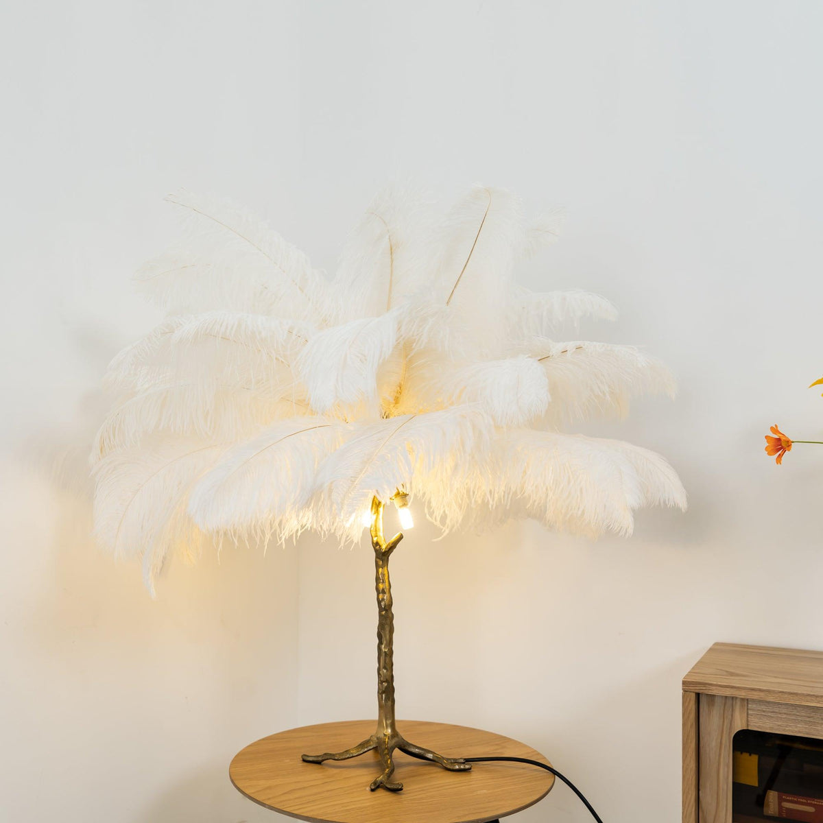 Ostrich Tischlampe aus Federn