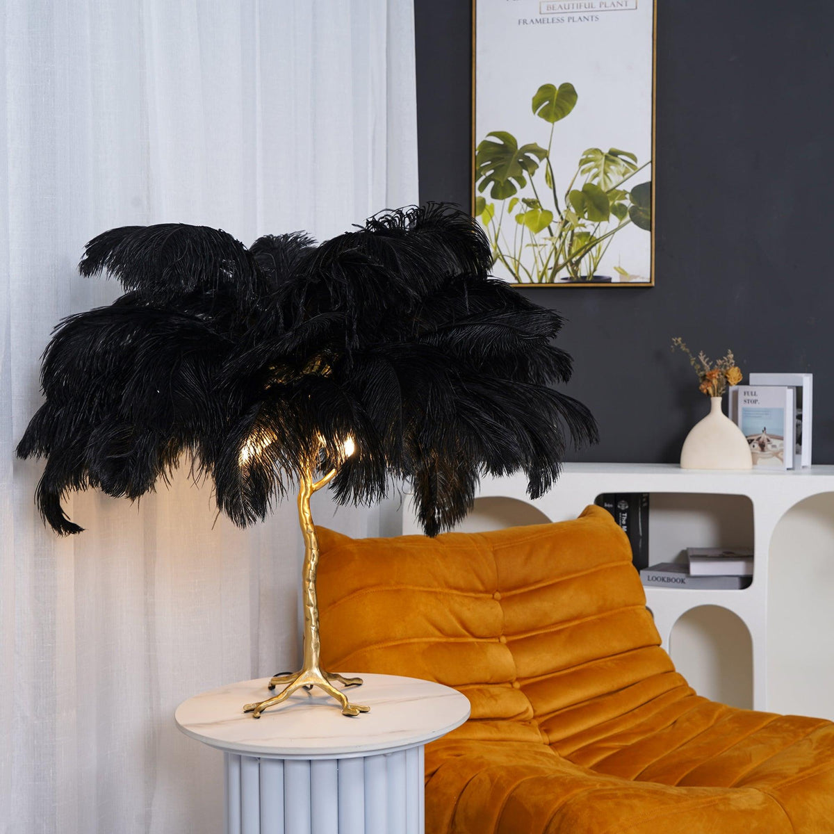 Ostrich Tischlampe aus Federn